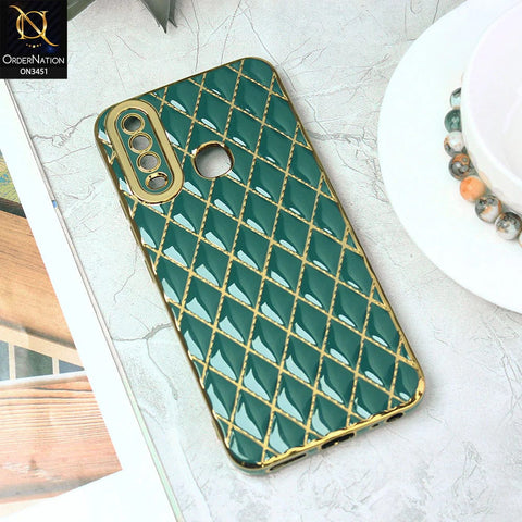 Vivo Y17 Cover - Green - Soft TPU Shiny Electroplated Golden Lines Camera Protection Case