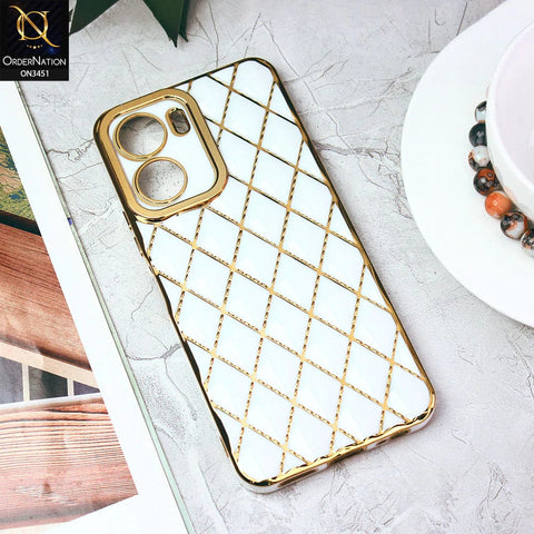 Vivo Y16 Cover - White - Soft TPU Shiny Electroplated Golden Lines Camera Protection Case