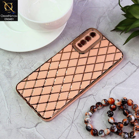 Vivo Y20i Cover - Pink - Soft TPU Shiny Electroplated Golden Lines Camera Protection Case