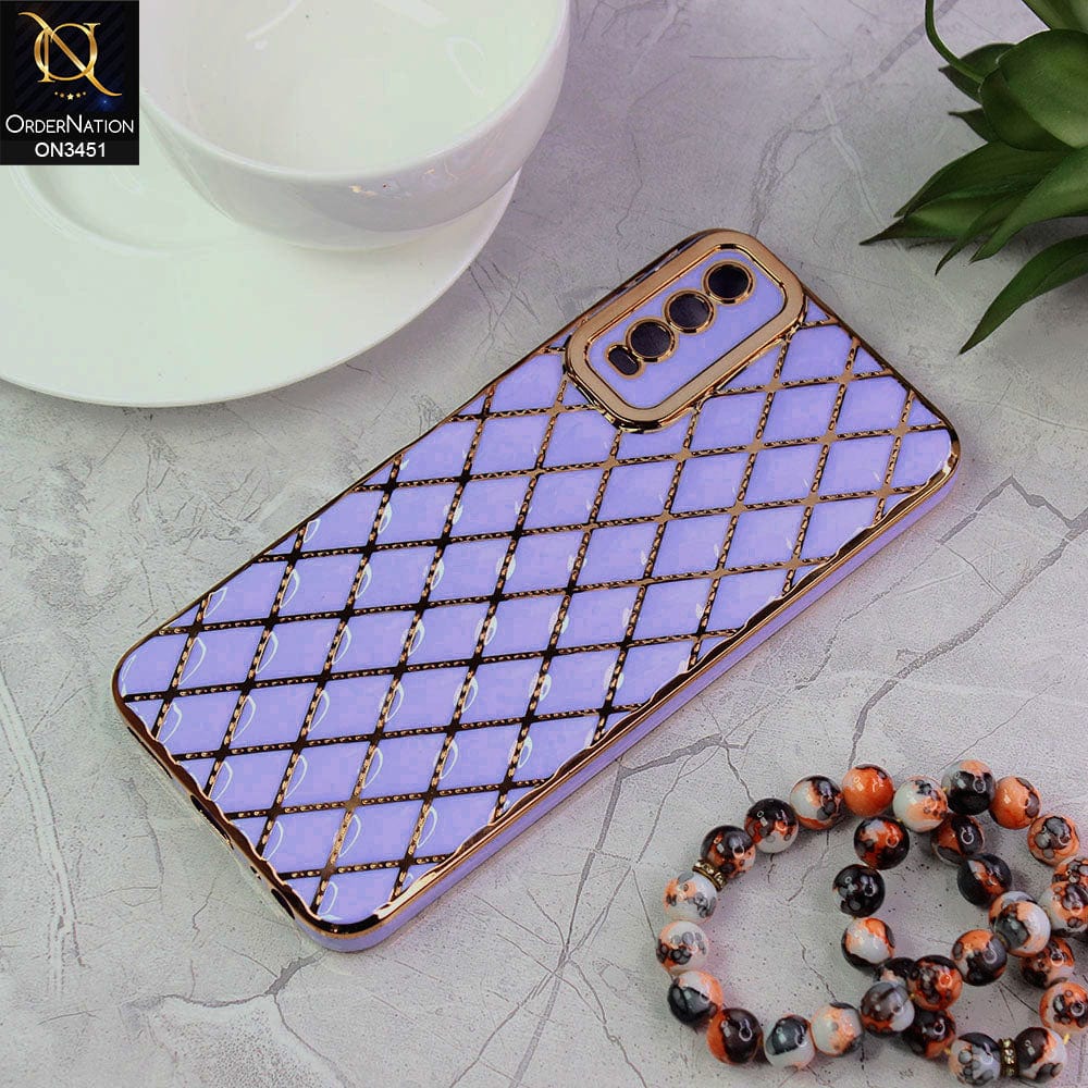 Vivo Y12a Cover - Purple - Soft TPU Shiny Electroplated Golden Lines Camera Protection Case