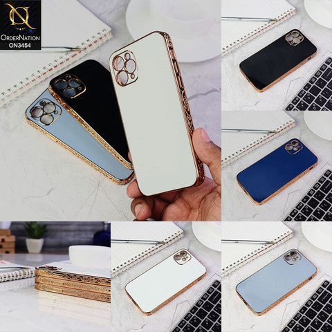 iPhone 13 Pro Max Cover - Sierra Blue - Shiny Look Gold Electroplated Borders Soft Silicone Camera Protection Case