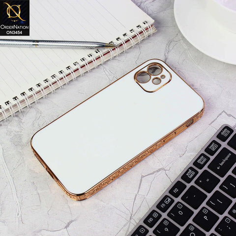 iPhone 11 Cover - White - Shiny Look Gold Electroplated Borders Soft Silicone Camera Protection Case