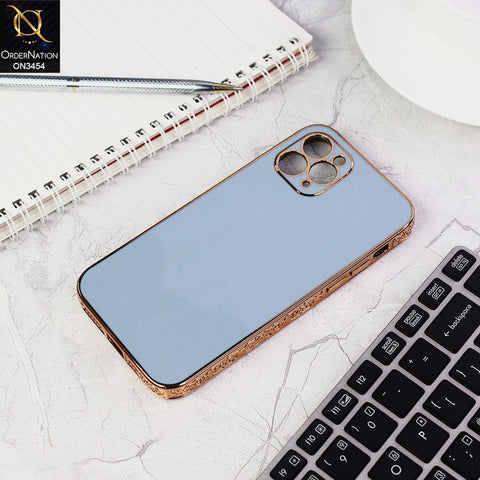 iPhone 11 Pro Cover - Sierra Blue - Shiny Look Gold Electroplated Borders Soft Silicone Camera Protection Case