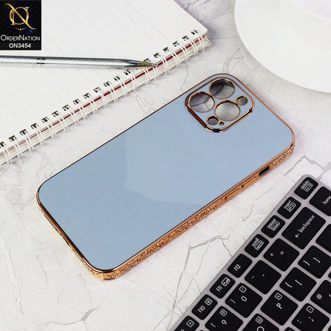 iPhone 13 Pro Max Cover - Sierra Blue - Shiny Look Gold Electroplated Borders Soft Silicone Camera Protection Case