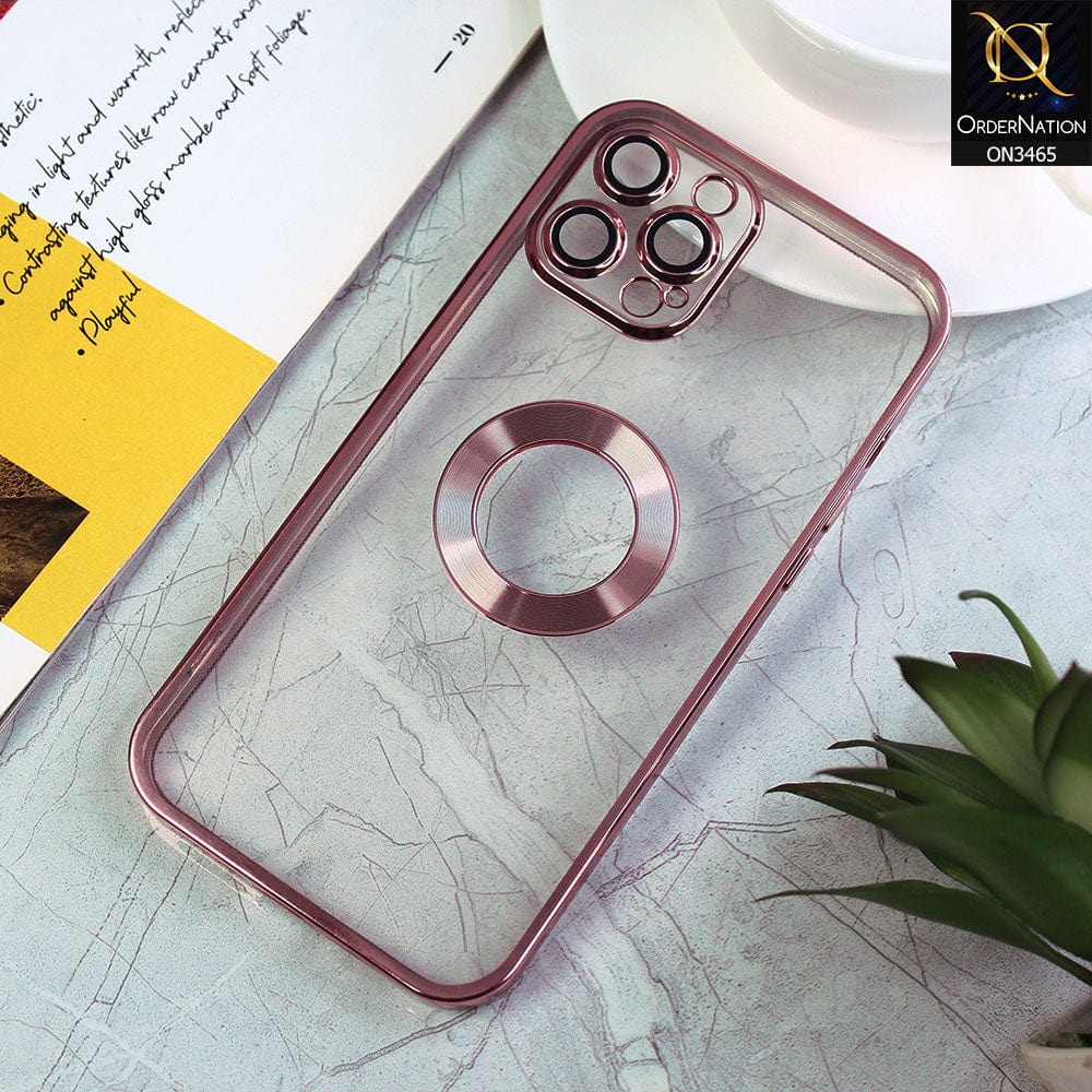 iPhone 12 Pro Max Cover - Rose Gold - Soft Color Borders Logo Hole With Camera Protection Clear Back Case