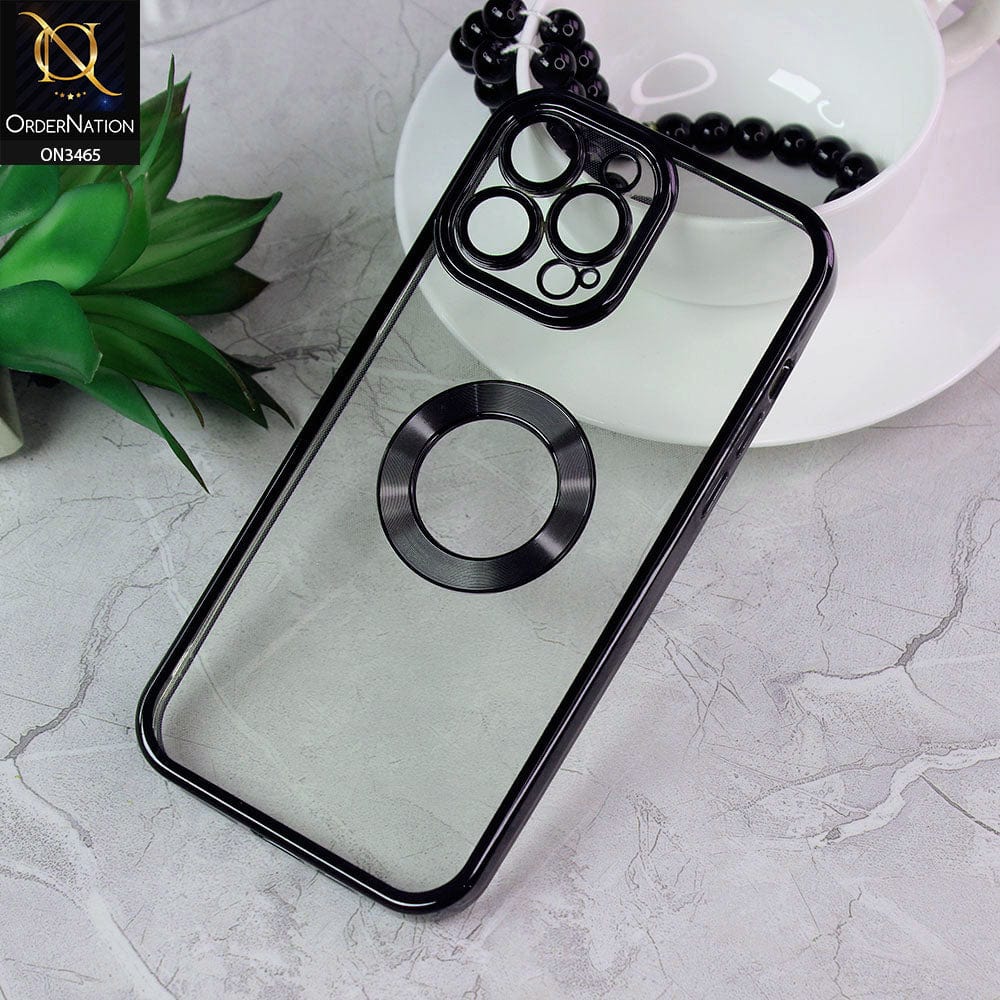 iPhone 13 Pro Max Cover - Black - Soft Color Borders Logo Hole With Camera Protection Clear Back Case