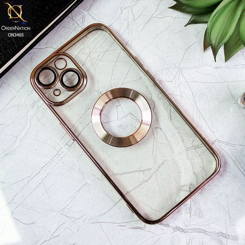 iPhone 14 Cover - Golden - Soft Color Borders Logo Hole With Camera Protection Clear Back Case