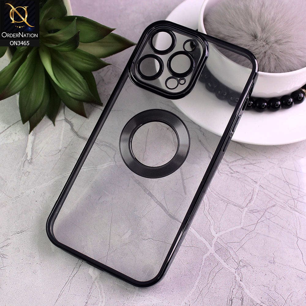 iPhone 14 Pro Cover - Black - Soft Color Borders Logo Hole With Camera Protection Clear Back Case