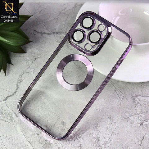 iPhone 14 Pro  Cover  - Light Purple - Soft Color Borders Logo Hole With Camera Protection Clear Back Case