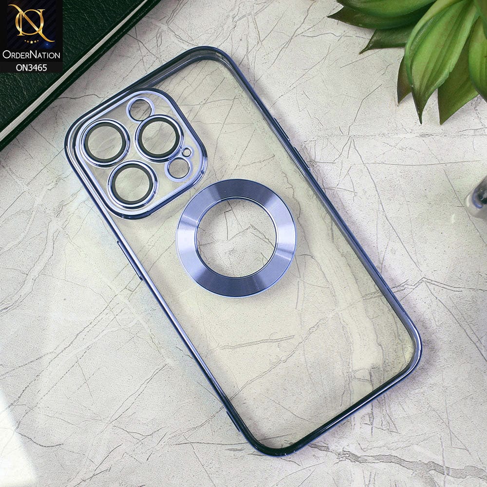 iPhone 14 Pro Cover - Sierra Blue - Soft Color Borders Logo Hole With Camera Protection Clear Back Case