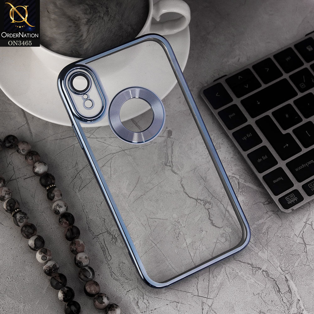 iPhone XR Cover - Blue - Soft Color Borders Logo Hole With Camera Protection Clear Back Case