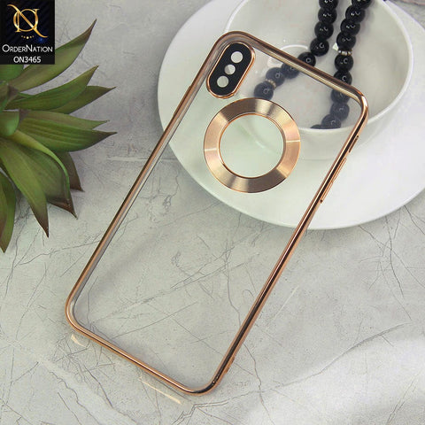 iPhone XS Max Cover - Golden - Soft Color Borders Logo Hole With Camera Protection Clear Back Case