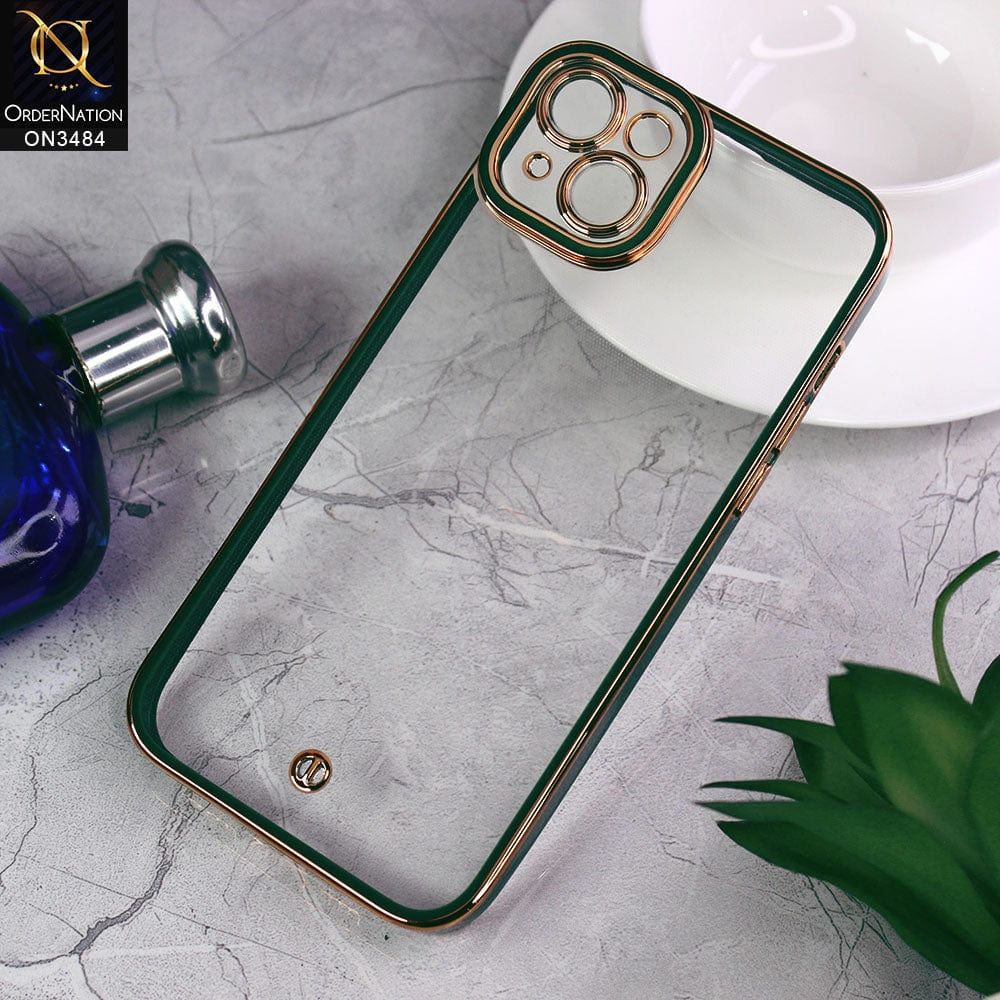 iPhone 14 Plus Cover - Green - New Electroplated Side Borders Camera Protection Case