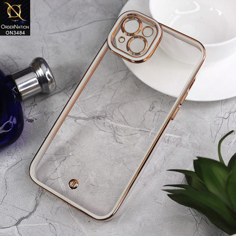 iPhone 14 Plus Cover - White - New Electroplated Side Borders Camera Protection Case