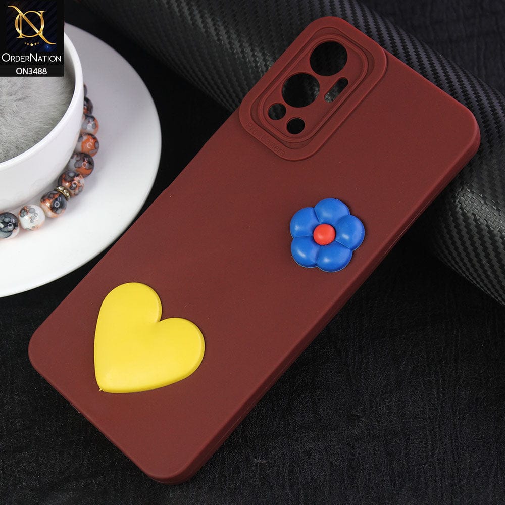Infinix Hot 12 Cover - Brown - Design 7 - Candy Color Cute Look  Soft Silicone Sweet Case
