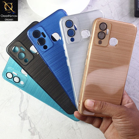 Oppo Reno 7 4G Cover - Blue - Metal Brush Pattern Soft Silicon Tpu Case With Camera Lens Protection