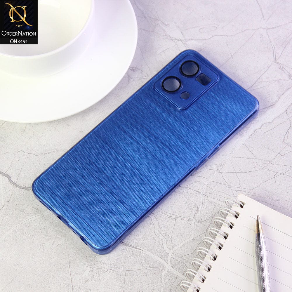 Oppo F21 Pro 4G Cover - Blue - Metal Brush Pattern Soft Silicon Tpu Case With Camera Lens Protection