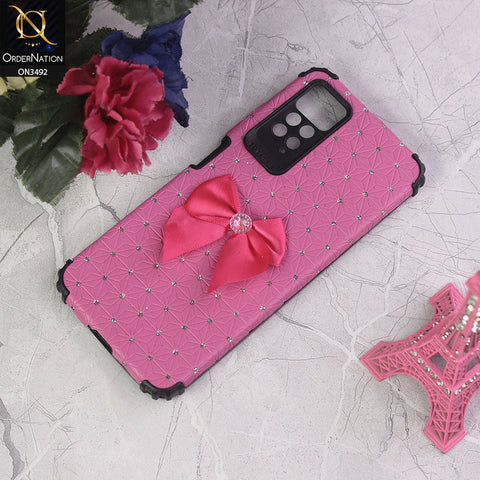 Xiaomi Redmi Note 11S Cover - Margenta - New Girlish Look Rhime Stone With Bow Camera Protection Soft Case