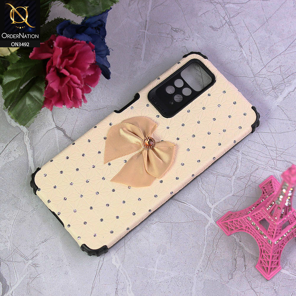 Xiaomi Redmi Note 11 Pro Cover - Off White - New Girlish Look Rhime Stone With Bow Camera Protection Soft Case