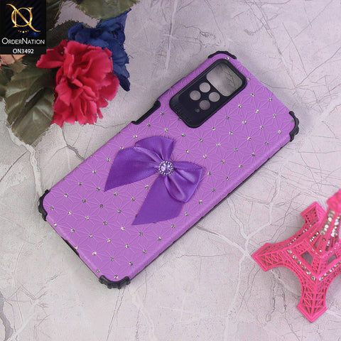 Xiaomi Redmi Note 11S Cover - Purple - New Girlish Look Rhime Stone With Bow Camera Protection Soft Case