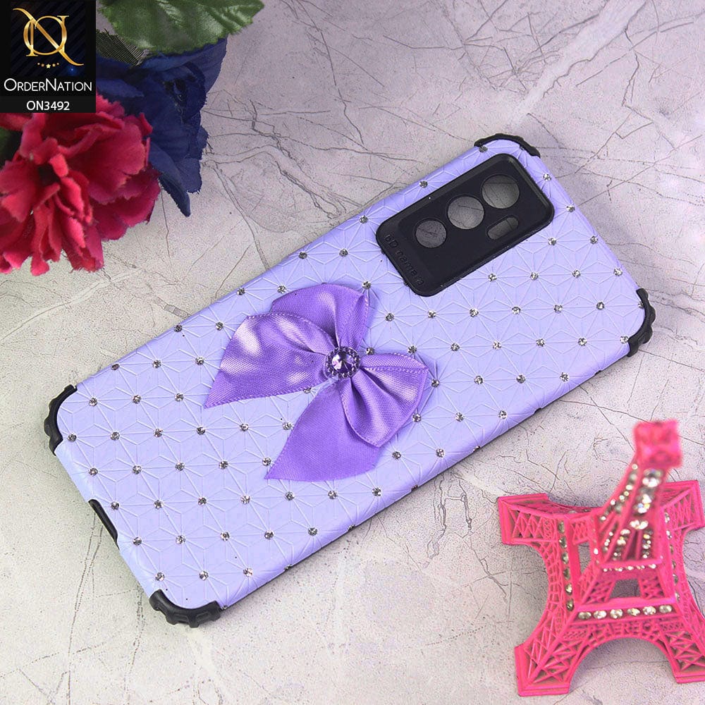 Vivo V23e 5G Cover - Light Purple - New Girlish Look Rhime Stone With Bow Camera Protection Soft Case