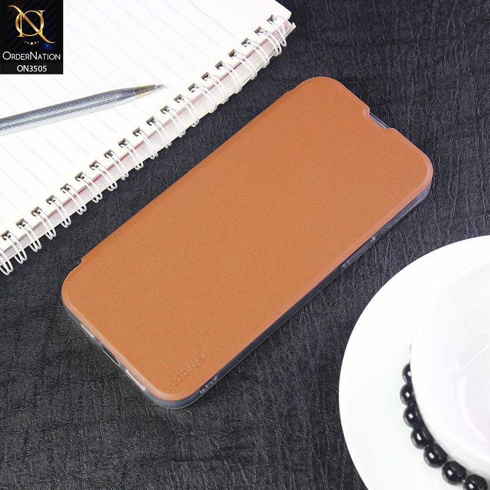 iPhone 13 Pro Max Cover - Brown - Coblue Leather Flip Book Card Holder Soft Silicon Case