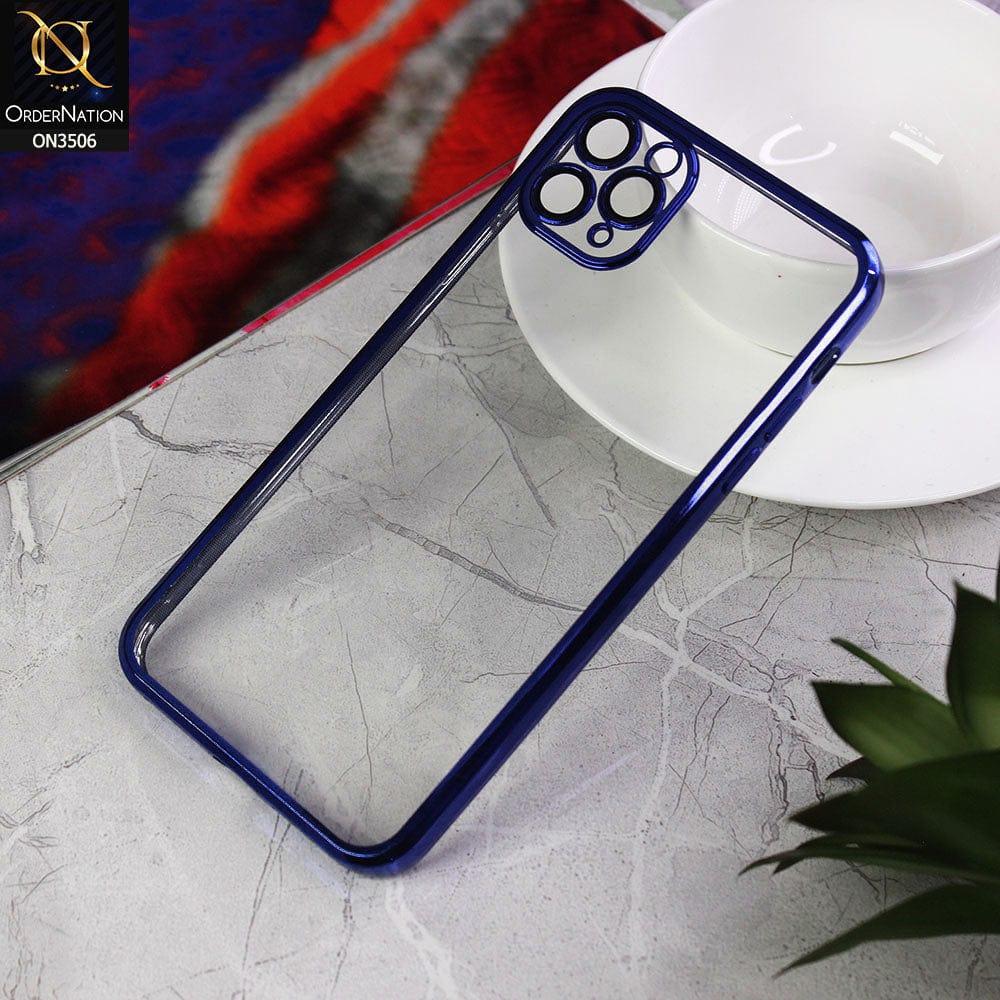 iPhone 11 Pro Max Cover - Blue - Electroplated Shiny Borders Soft Silicone Camera Protection Clear Case