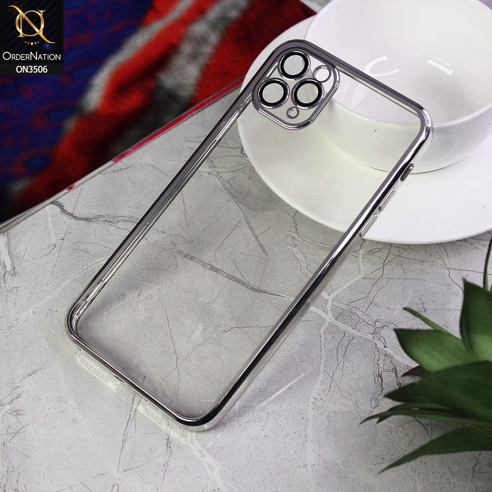 iPhone 11 Pro Max Cover - Silver - Electroplated Shiny Borders Soft Silicone Camera Protection Clear Case