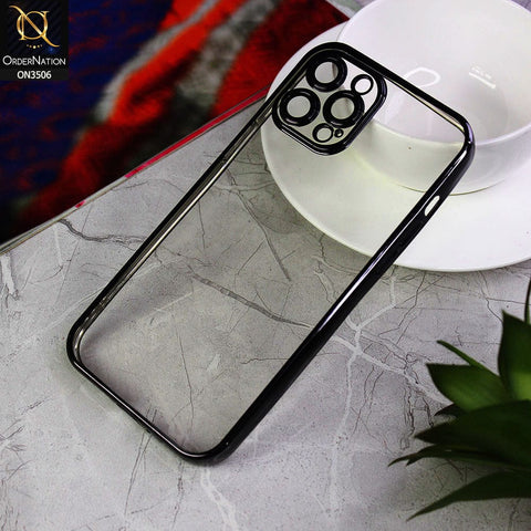 iPhone 12 Pro Max Cover - Black - Electroplated Shiny Borders Soft Silicone Camera Protection Clear Case