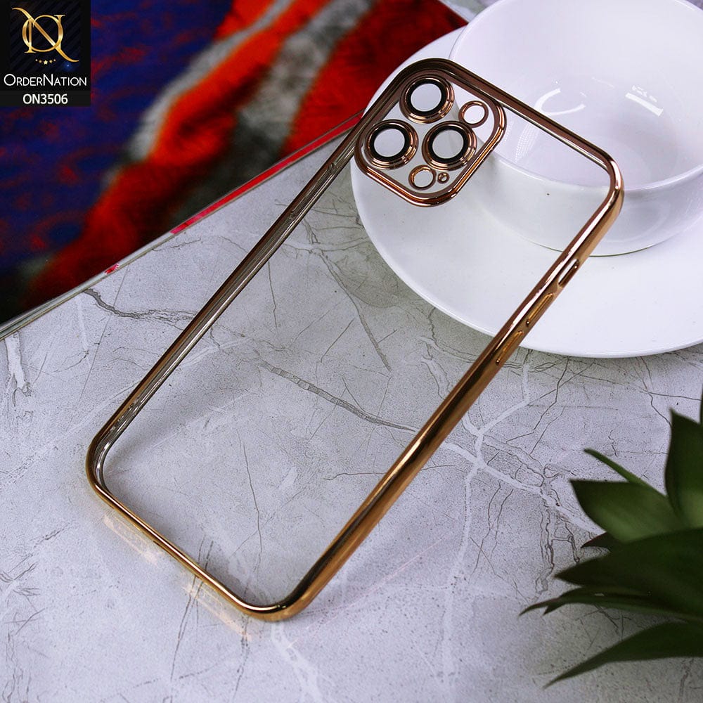 iPhone 12 Pro Max Cover - Golden - Electroplated Shiny Borders Soft Silicone Camera Protection Clear Case