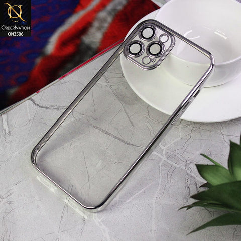 iPhone 12 Pro Max Cover - Silver - Electroplated Shiny Borders Soft Silicone Camera Protection Clear Case