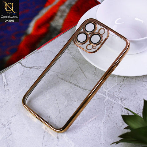 iPhone 13 Pro Cover - Golden - Electroplated Shiny Borders Soft Silicone Camera Protection Clear Case