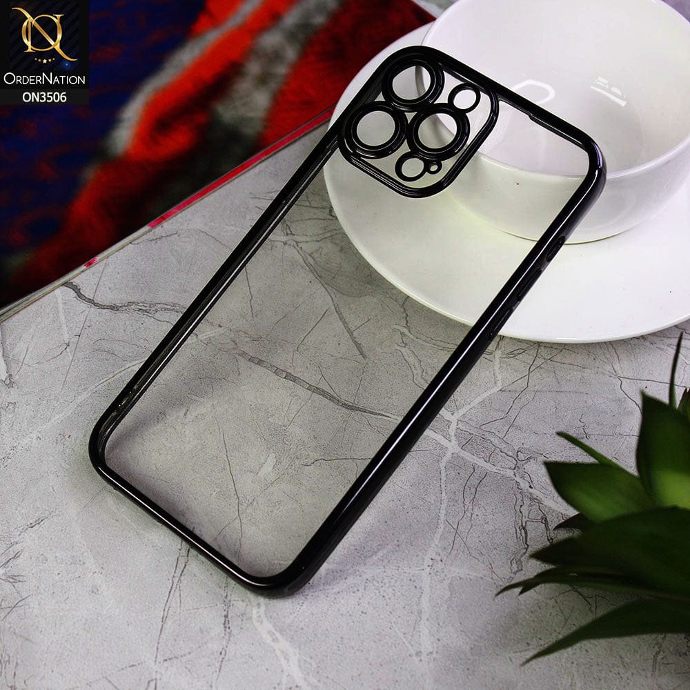 iPhone 13 Pro Max Cover - Black - Electroplated Shiny Borders Soft Silicone Camera Protection Clear Case