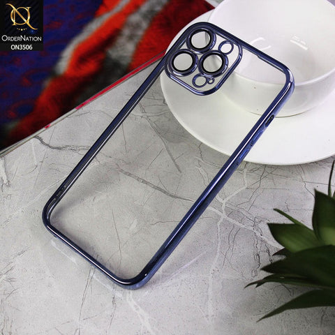 iPhone 13 Pro Max Cover - Blue - Electroplated Shiny Borders Soft Silicone Camera Protection Clear Case