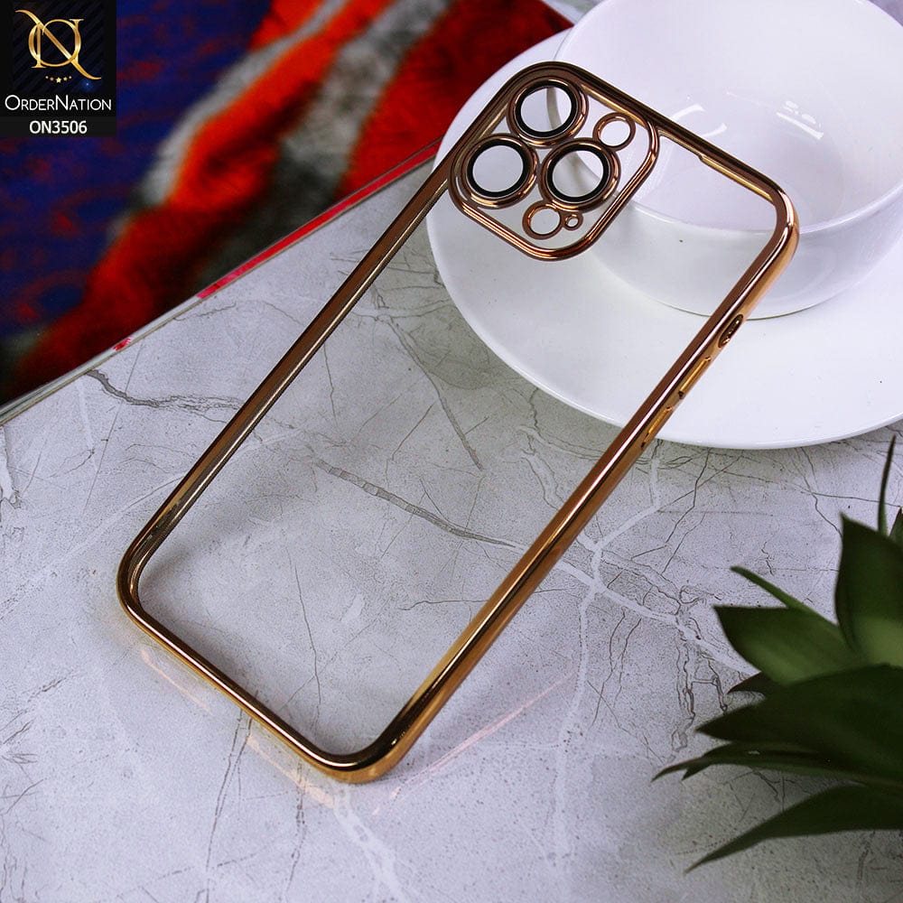 iPhone 13 Pro Max Cover - Golden - Electroplated Shiny Borders Soft Silicone Camera Protection Clear Case