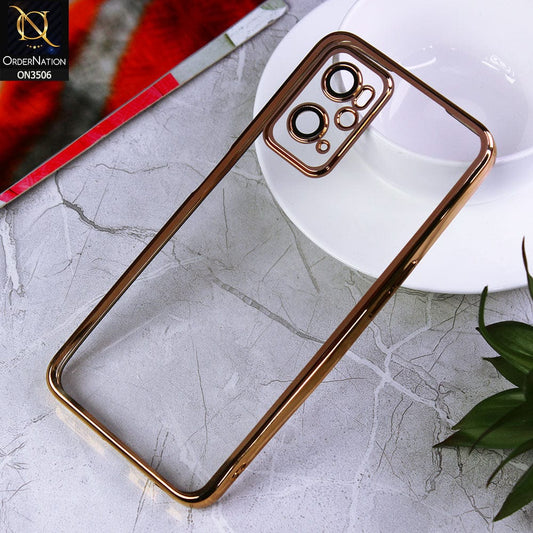 Realme 9i Cover - Golden - Electroplated Shiny Borders Soft Silicone Camera Protection Clear Case