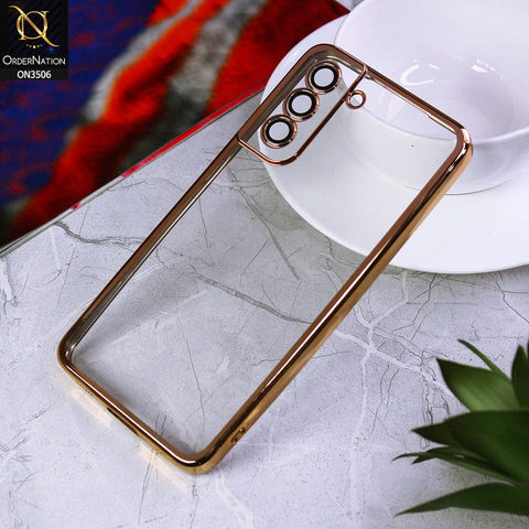 Samsung Galaxy S21 FE 5G Cover - Golden - Electroplated Shiny Borders Soft Silicone Camera Protection Clear Case