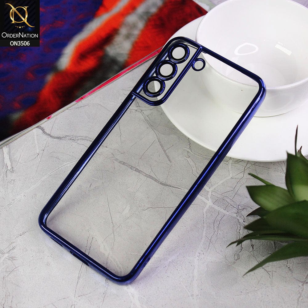 Samsung Galaxy S22 Plus 5G Cover - Blue - Electroplated Shiny Borders Soft Silicone Camera Protection Clear Case