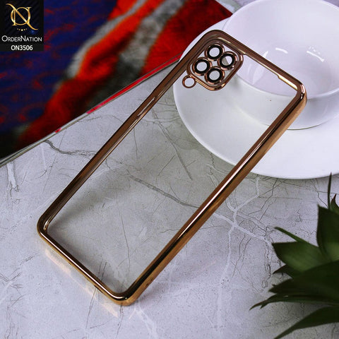 Samsung Galaxy A12 Cover - Golden - Electroplated Shiny Borders Soft Silicone Camera Protection Clear Case