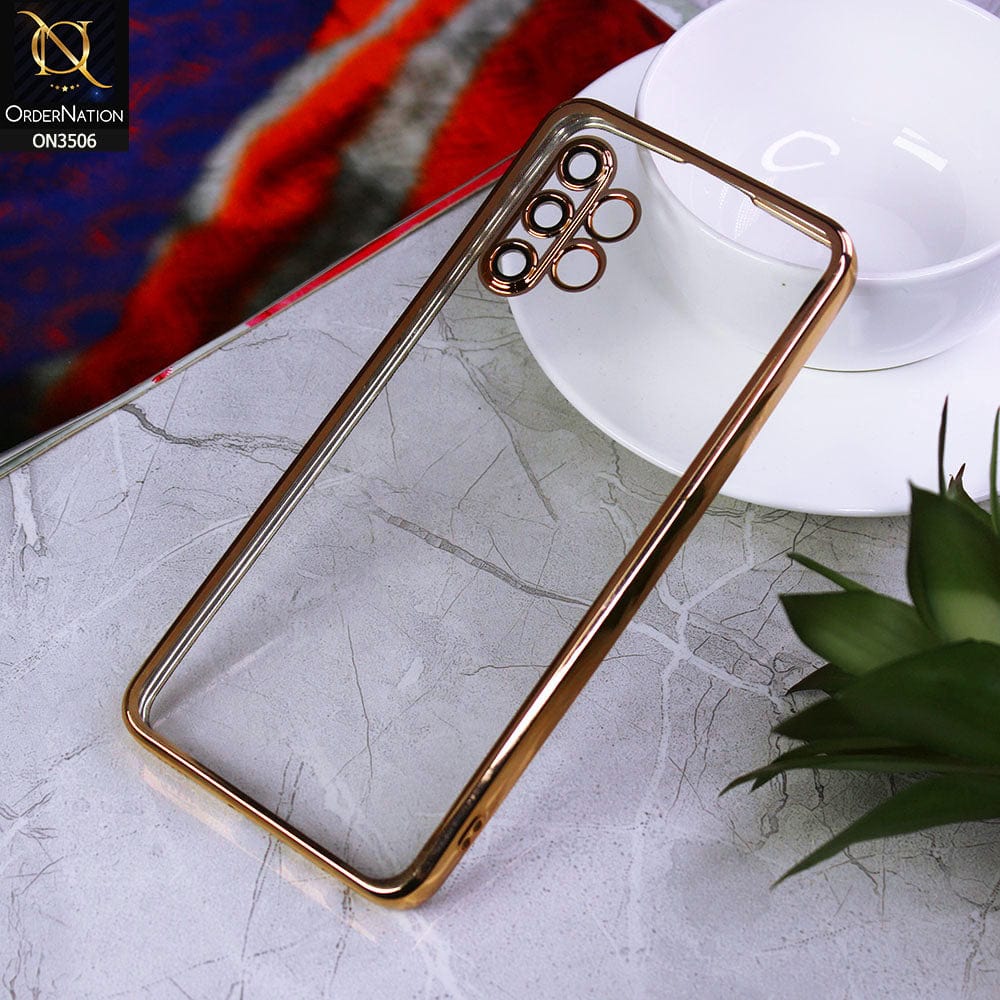 Samsung Galaxy A32 Cover - Golden - Electroplated Shiny Borders Soft Silicone Camera Protection Clear Case