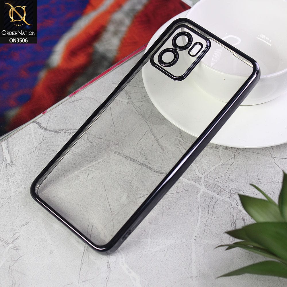 Vivo Y15c Cover - Black - Electroplated Shiny Borders Soft Silicone Camera Protection Clear Case