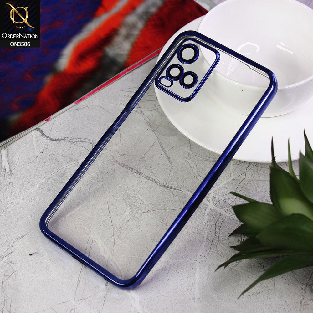 Vivo Y21a Cover - Blue - Electroplated Shiny Borders Soft Silicone Camera Protection Clear Case