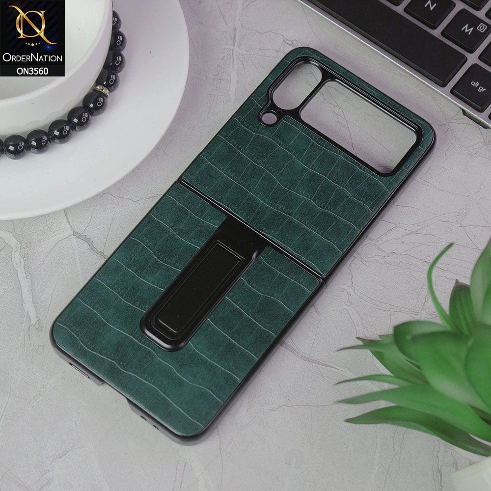 Samsung Galaxy Z Fold 3 5G Cover - Green - Crocks Texture Pu Leather Hard Case With Kick Stand