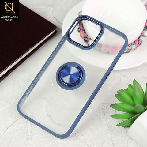 iPhone 13 Pro Max Cover - Blue - Shiny Electroplated Camera Ring Back Shell Soft Borders Case With Ring Holder Stand