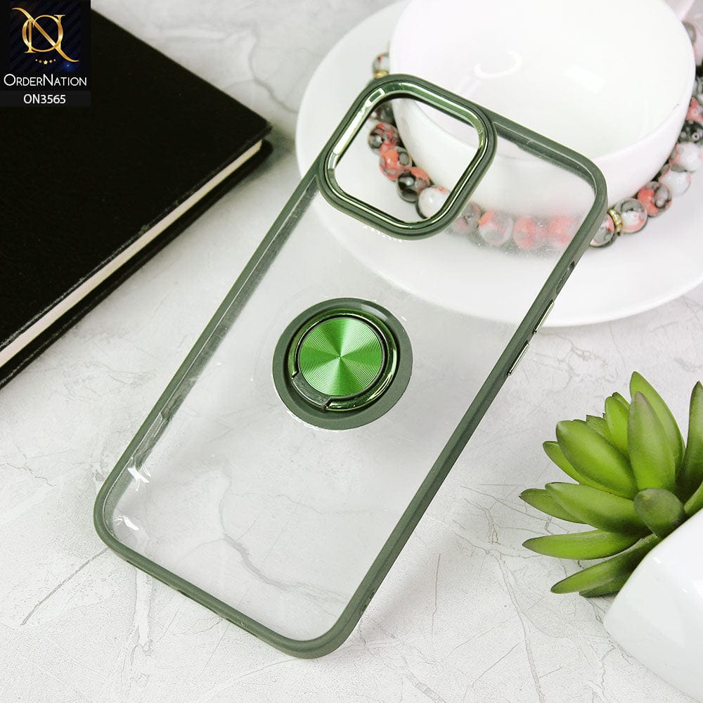 iPhone 13 Pro Max Cover - Green - Shiny Electroplated Camera Ring Back Shell Soft Borders Case With Ring Holder Stand