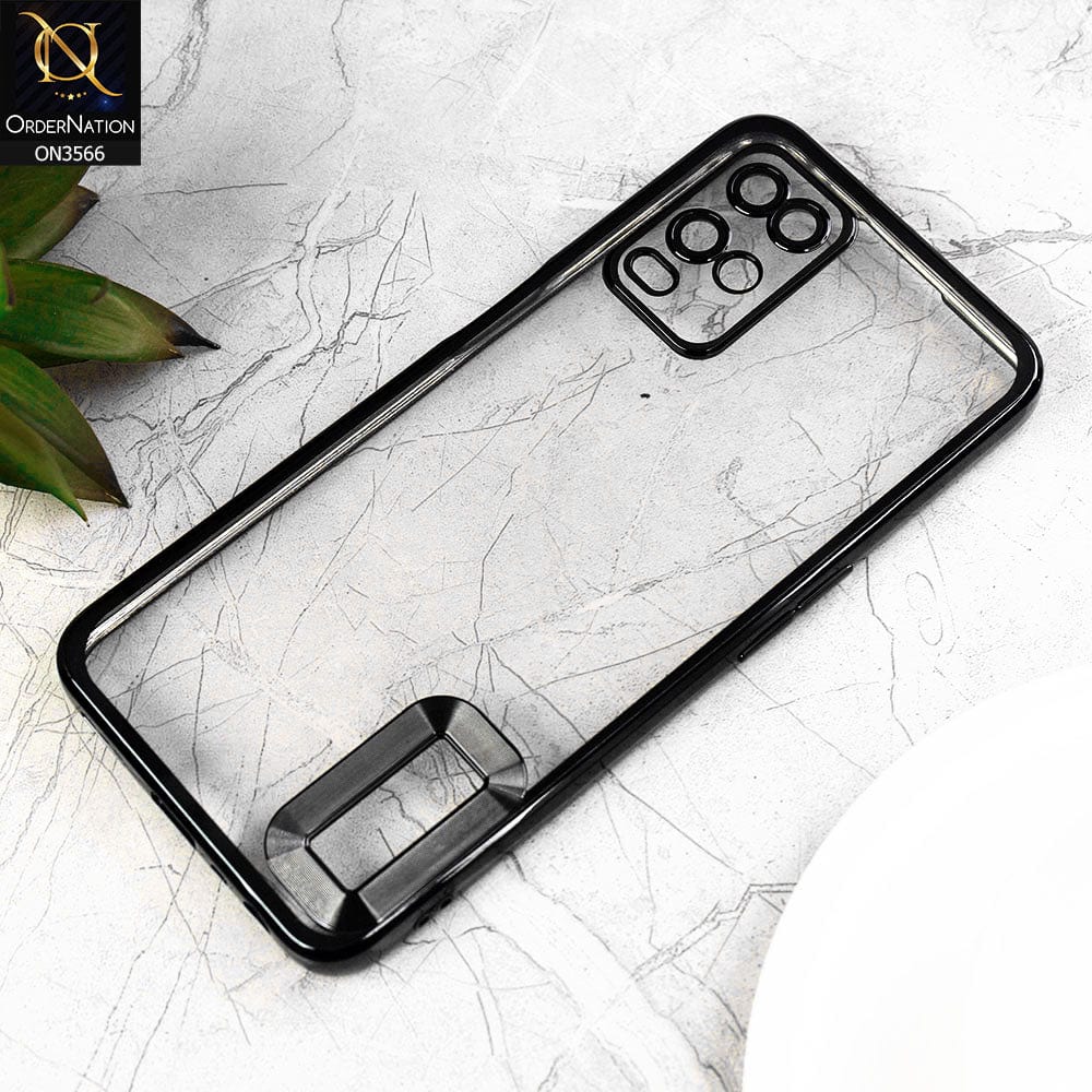 Oppo A16 Cover  - Black - Electroplating Borders Logo Hole Camera Lens Protection Soft Silicone Case