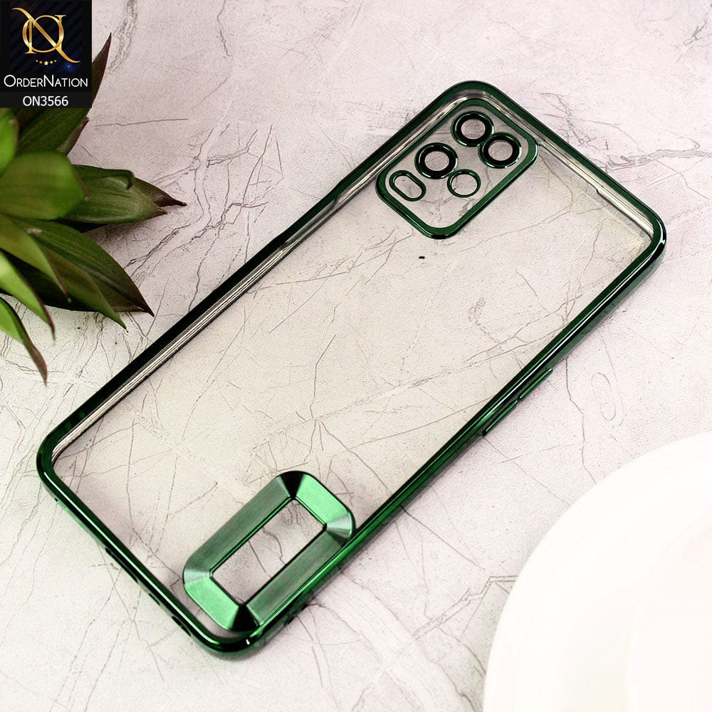 Oppo A16 Cover  - Green - Electroplating Borders Logo Hole Camera Lens Protection Soft Silicone Case