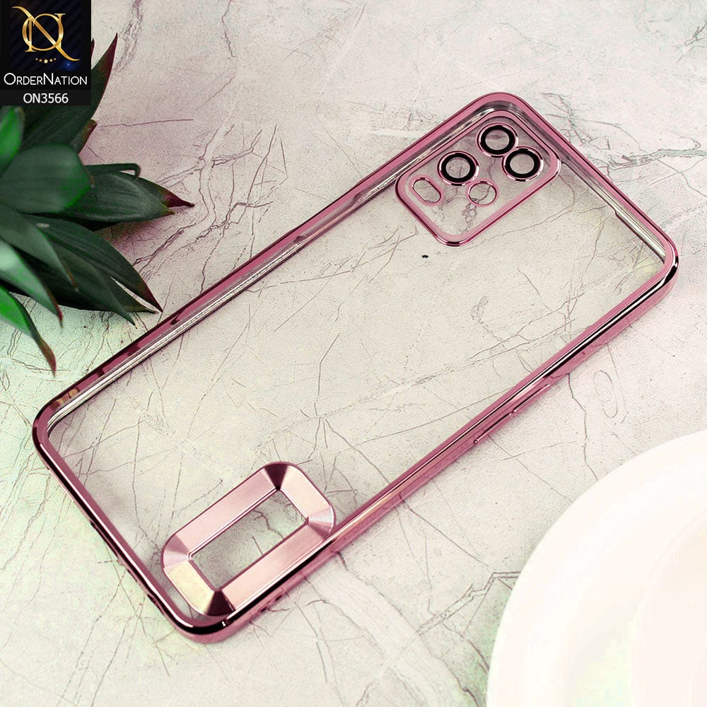 Oppo A16 Cover  - Rose Gold - Electroplating Borders Logo Hole Camera Lens Protection Soft Silicone Case