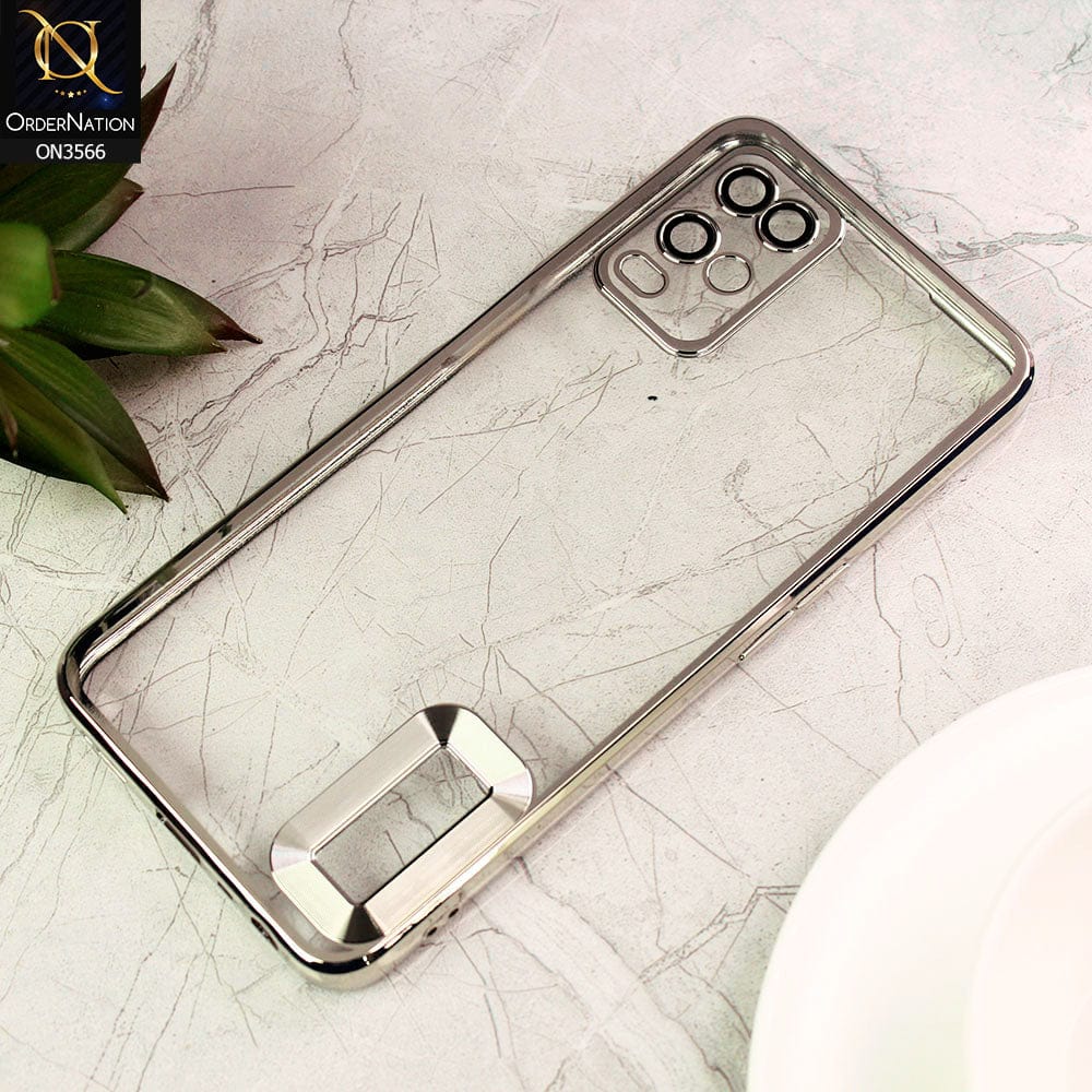 Oppo A55 5G Cover  - Silver - Electroplating Borders Logo Hole Camera Lens Protection Soft Silicone Case