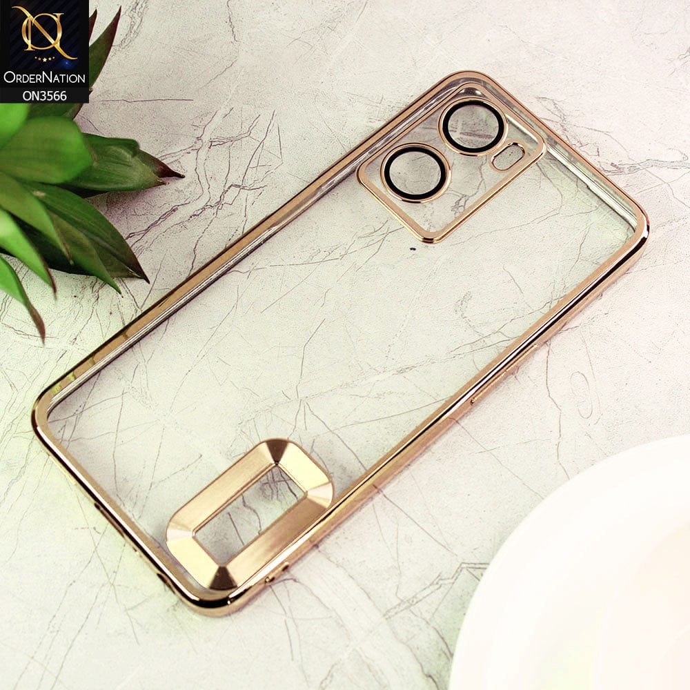 Oppo A57s Cover  - Golden - Electroplating Borders Logo Hole Camera Lens Protection Soft Silicone Case